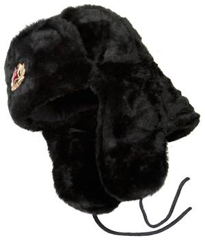 Russian ushanka winter hat. Black.