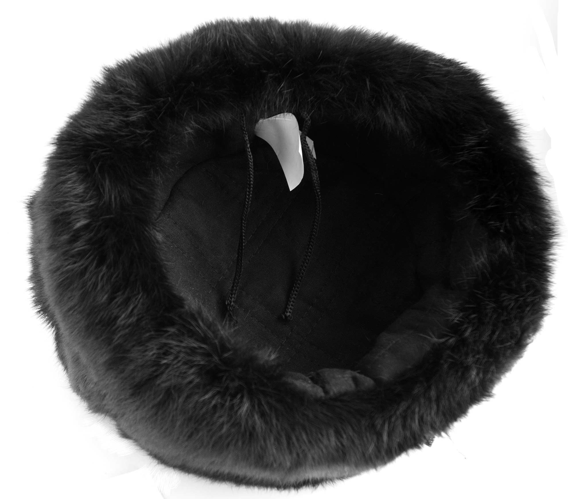 Rabbit fur ushanka winter hat. Black.