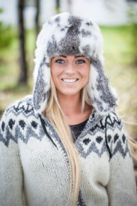 Rabbit fur ushanka winter hat. White and black.