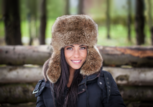 Genuine rabbit fur brown ushanka winter hat