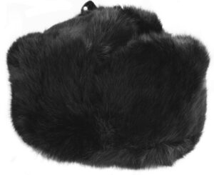 Rabbit fur ushanka winter hat. Black.