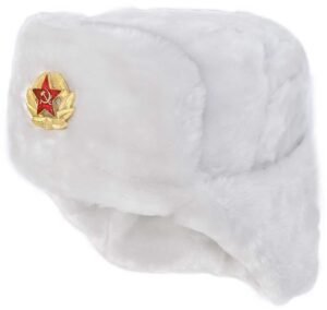 White faux fur ushanka winter hat