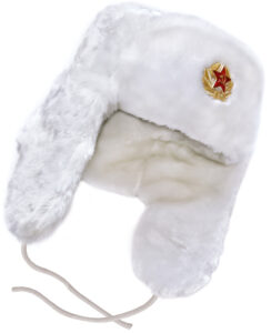 White faux fur ushanka winter hat