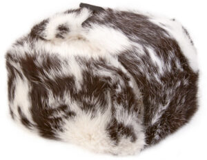 Rabbit fur ushanka winter hat. White and black.