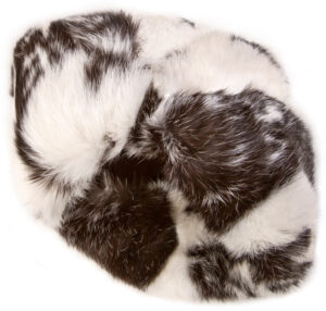 Rabbit fur ushanka winter hat. White and black.