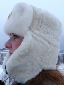 White sheepskin ushanka