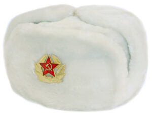 White faux fur ushanka winter hat